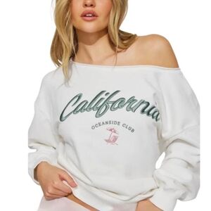 Cali 1850 ($68) Lazy Sunday Cotton Soft Terry Off Shoulder Sweatshirt
